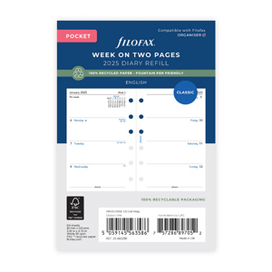 Filofax Week on Two Pages Diary Pocket 2025 English Recycled Paper